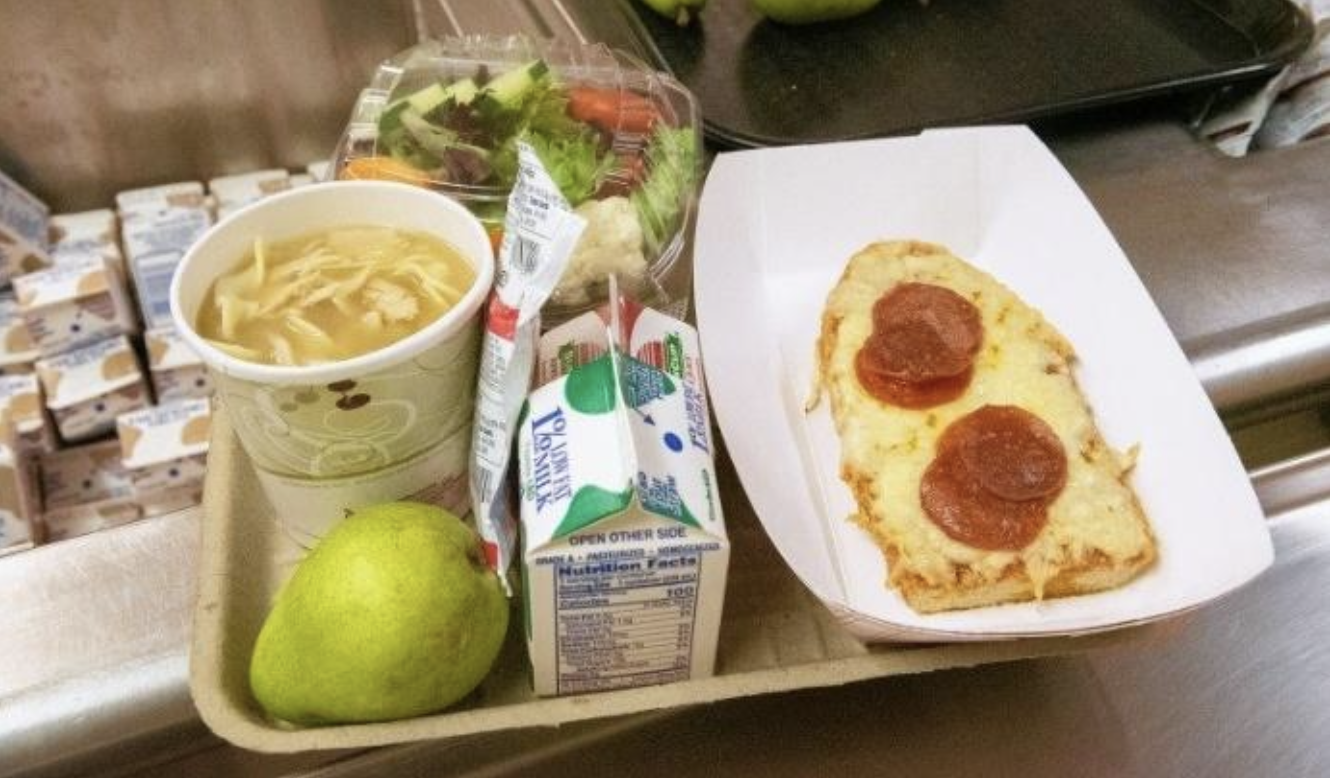 full tray of school lunch