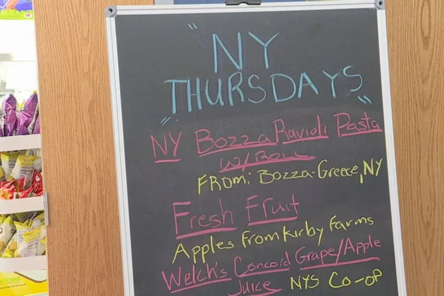 school lunch menu on a chalkboard