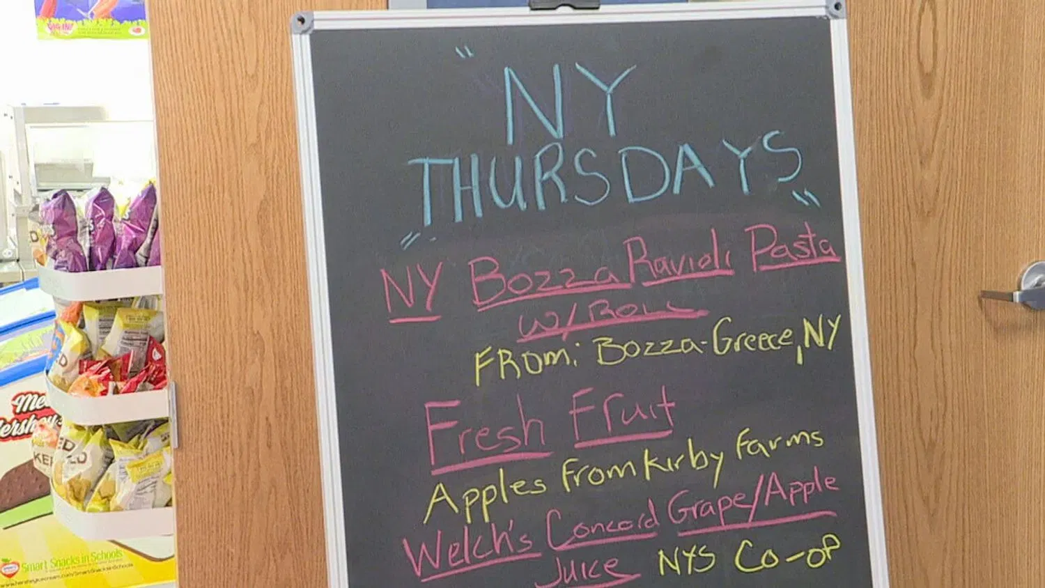 school lunch menu on a chalkboard